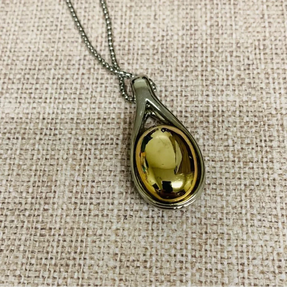 Silver Gold‎ Purple Cat Eye Reversible Pendant Necklace